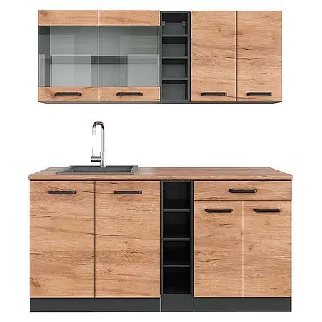 Vicco Singleküche R-Line, Goldkraft Eiche/Anthrazit, 160 cm