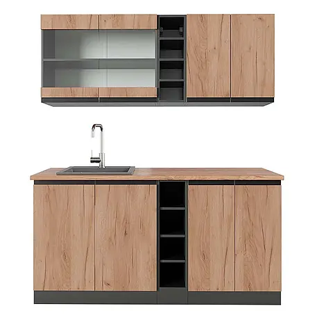 Vicco  Singleküche R-Line Goldkraft Eiche/Anthrazit J-Shape, AP Eiche
