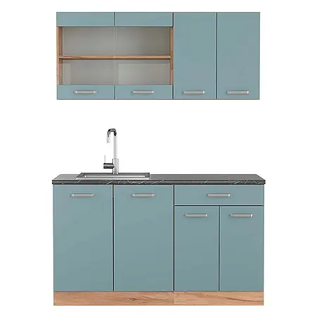 Vicco  Singleküche R-Line Blau-Grau/Goldkraft Eiche, AP Anthrazit