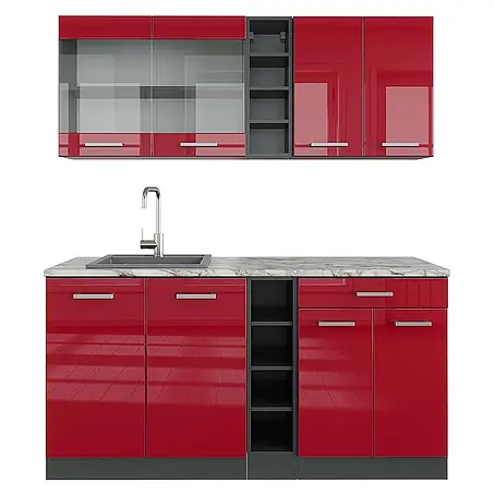 Vicco Singleküche R-Line, Rot Hochglanz/Anthrazit, 160 cm