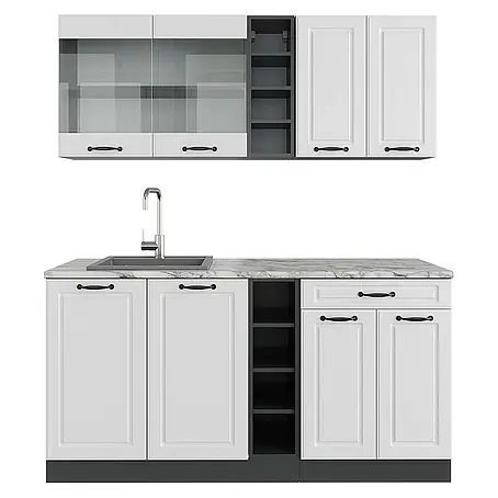 Vicco  Singleküche R-Line Weiß Landhaus/Anthrazit, AP Marmor