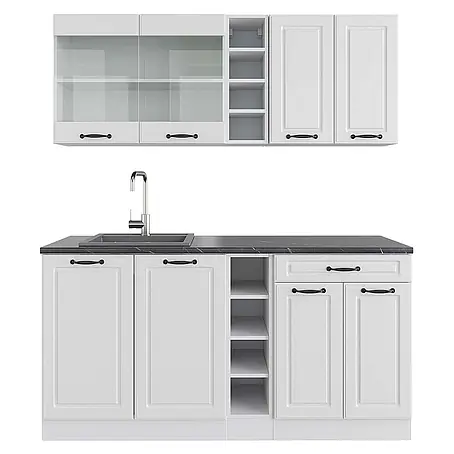 Vicco  Singleküche R-Line Weiß Landhaus/Weiß, AP Anthrazit