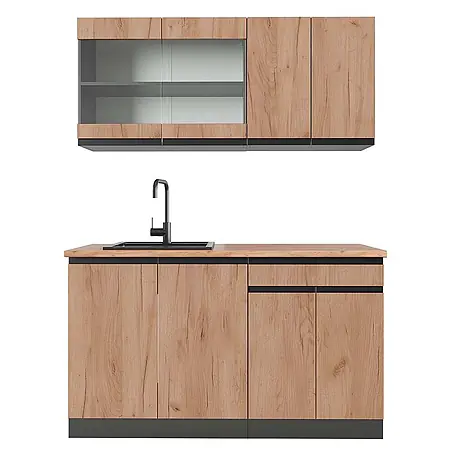 Vicco Singleküche R-Line, Goldkraft Eiche/Anthrazit, 140 cm