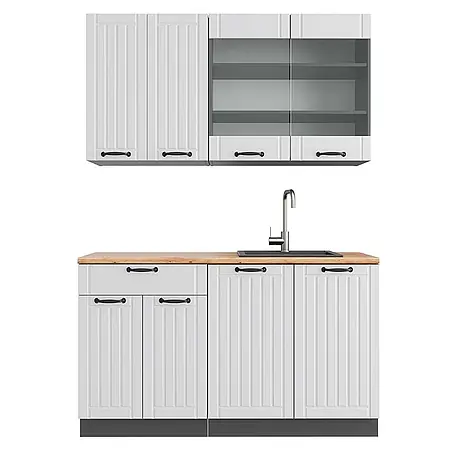 Vicco  Singleküche Fame-Line Weiß Landhaus/Anthrazit, AP Eiche