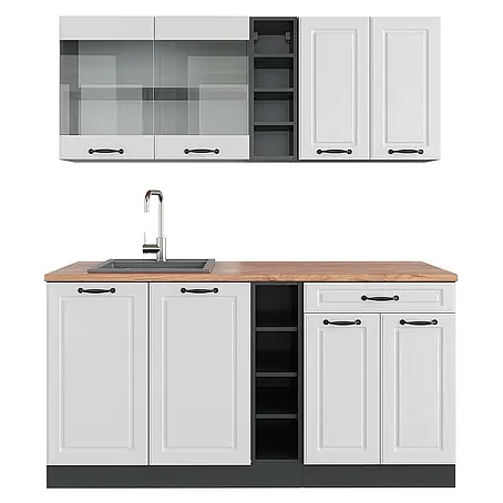 Vicco  Singleküche R-Line Weiß Landhaus/Anthrazit, AP Eiche