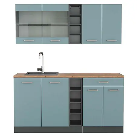 Vicco Singleküche R-Line, Blau-Grau/Anthrazit, 160 cm