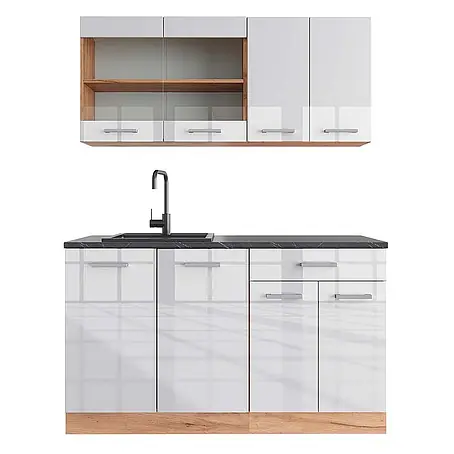 Vicco  Singleküche R-Line Weiß Hochglanz/Goldkraft Eiche, AP Anthrazit