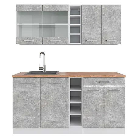Vicco  Singleküche R-Line Beton/Weiß, AP Eiche