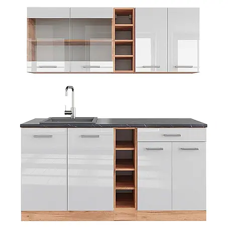 Vicco  Singleküche R-Line Weiß Hochglanz/Goldkraft Eiche, AP Anthrazit