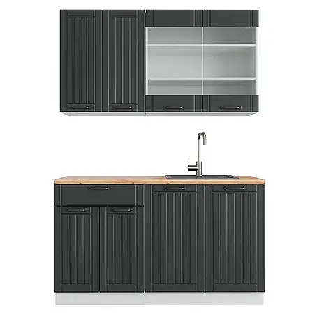 Vicco Singleküche Fame-Line, Anthrazit Landhaus/Weiß, 140 cm