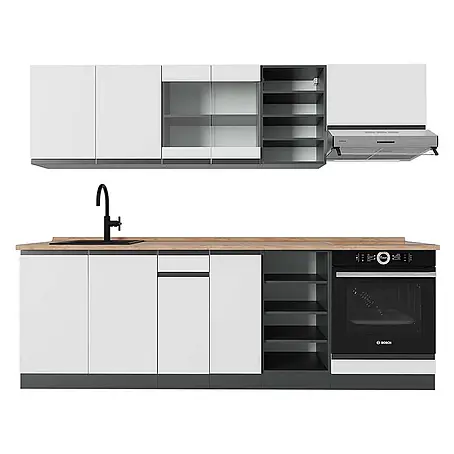 Vicco  Küchenzeile R-Line Weiß/Anthrazit J-Shape, AP Eiche