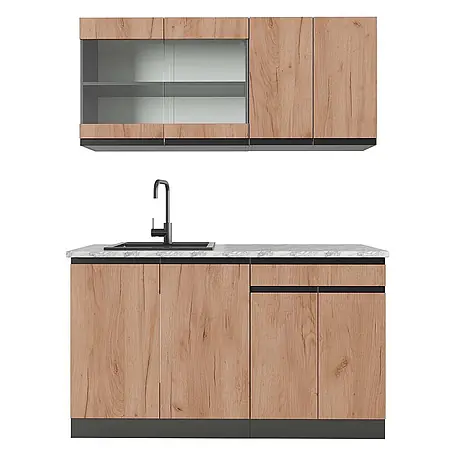 Vicco Singleküche R-Line, Goldkraft Eiche/Anthrazit, 140 cm