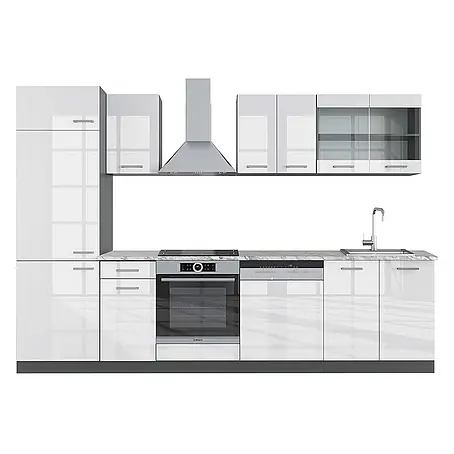 Vicco  Küchenzeile R-Line Weiß Hochglanz/Anthrazit, AP Marmor