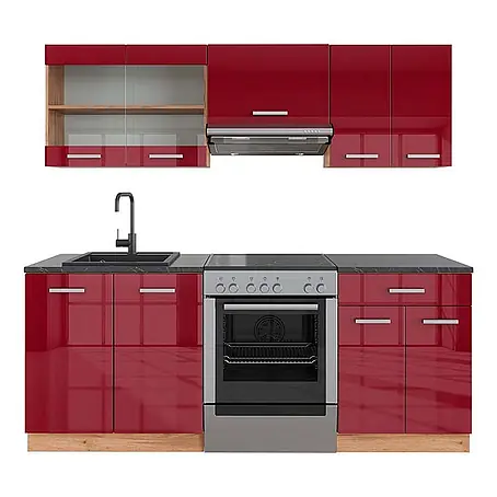 Küchenzeile R-Line 200 cm Rot Hochglanz Art.-Nr. 43102