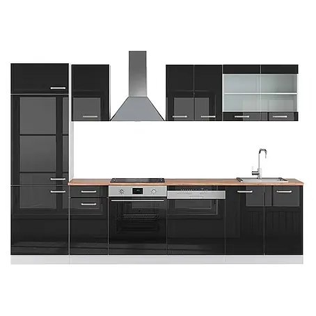 Vicco  Küchenzeile R-Line Schwarz Hochglanz/Weiß, AP Eiche