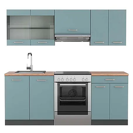 Küchenzeile R-Line 200 cm Blau-Grau Art.-Nr. 42784