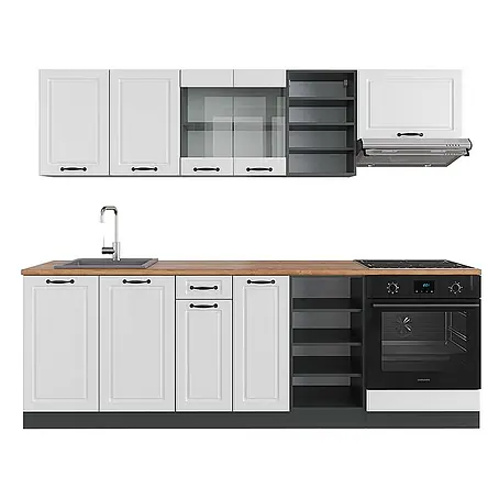 Vicco  Küchenzeile R-Line Weiß Landhaus/Anthrazit, AP Eiche