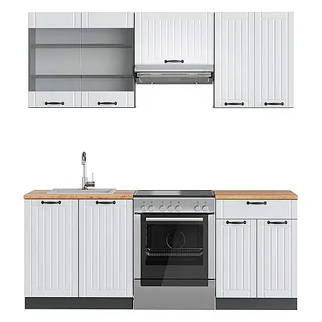 Vicco  Küchenzeile Fame-Line Weiß Landhaus/Anthrazit, AP Eiche