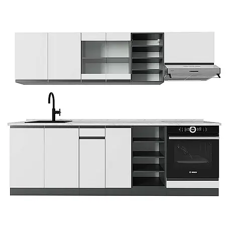 Vicco  Küchenzeile R-Line Weiß/Anthrazit J-Shape, AP Marmor