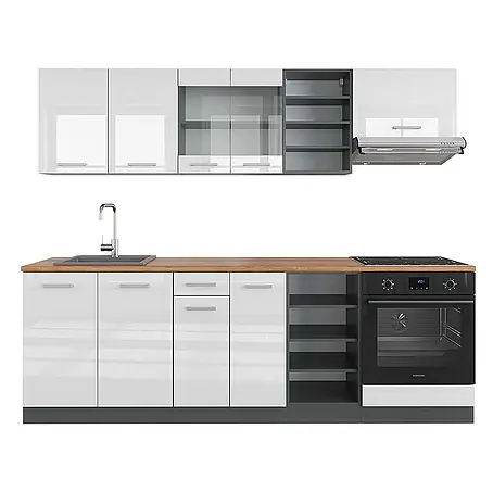 Vicco  Küchenzeile R-Line Weiß Hochglanz/Anthrazit, AP Eiche