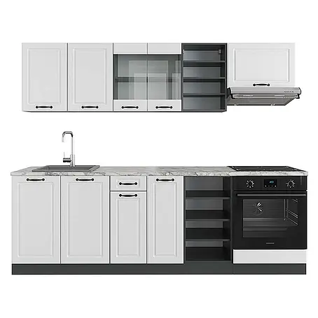 Vicco  Küchenzeile R-Line Weiß Landhaus/Anthrazit, AP Marmor