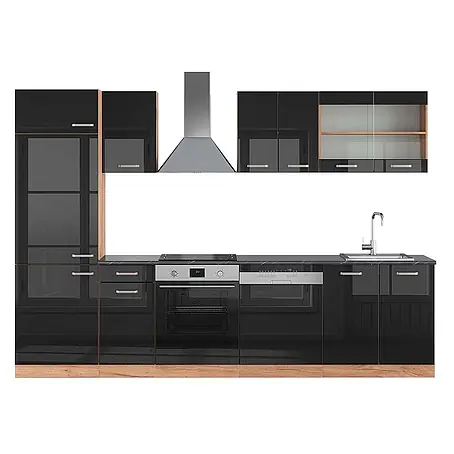 Vicco  Küchenzeile R-Line Schwarz Hochglanz/Goldkraft Eiche, AP Anthrazit