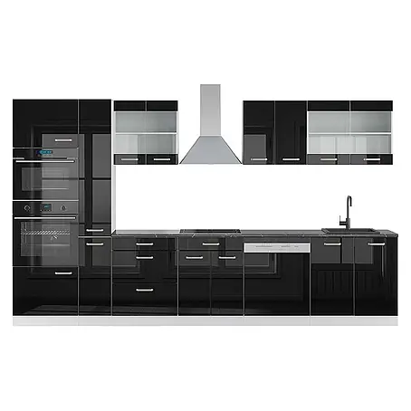 Vicco  Küchenzeile R-Line Schwarz Hochglanz/Weiß mit Hochschrank, AP Anthrazit