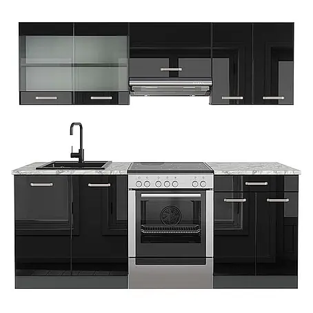 Vicco  Küchenzeile R-Line Schwarz Hochglanz/Anthrazit, AP Marmor