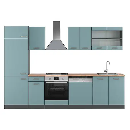 Vicco  Küchenzeile R-Line Blau-Grau/Anthrazit, AP Eiche