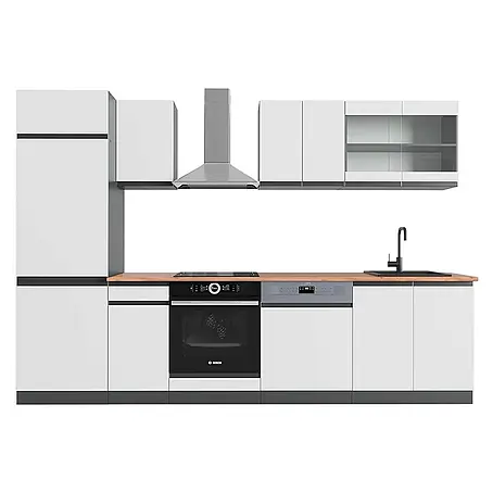 Vicco  Küchenzeile R-Line Weiß/Anthrazit J-Shape, AP Eiche