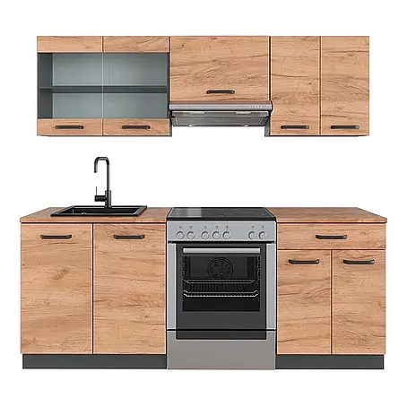 Vicco Küchenzeile R-Line, Goldkraft Eiche/Anthrazit, 200 cm