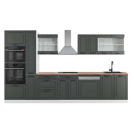 Vicco  Küchenzeile R-Line Anthrazit Landhaus/Weiß mit Hochschrank, AP Eiche