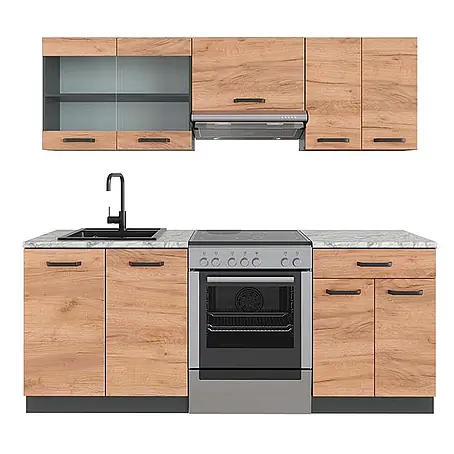 Vicco  Küchenzeile R-Line Goldkraft Eiche/Anthrazit, AP Marmor