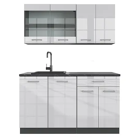 Vicco  Singleküche R-Line Weiß Hochglanz/Anthrazit ohne Arbeitsplatte