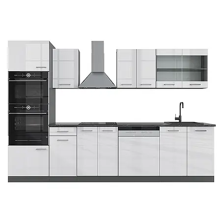 Vicco  Küchenzeile R-Line Weiß Hochglanz/Anthrazit mit Hochschrank, ohne Arbeitsplatte