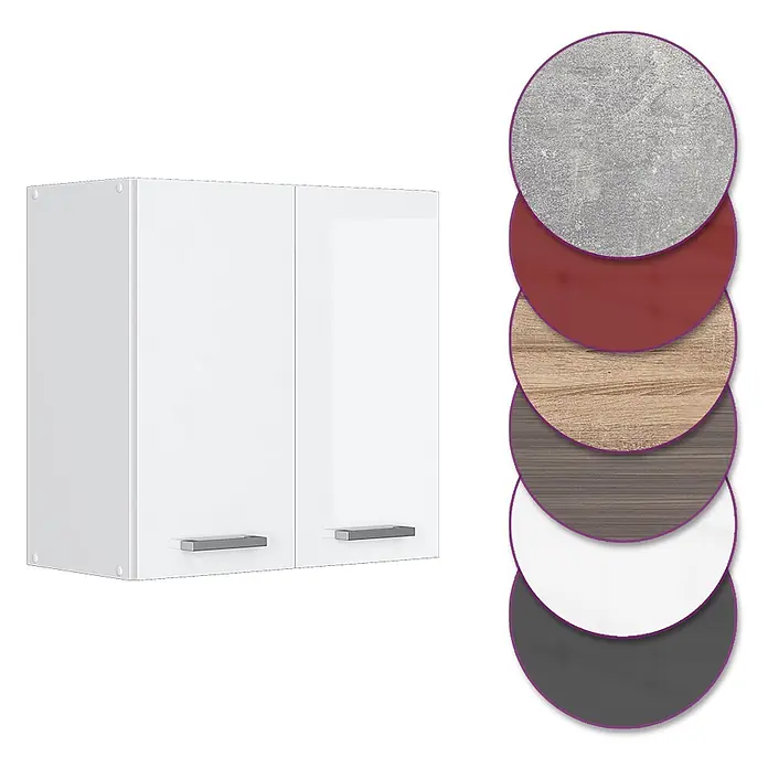 Vicco Schrankküche R-Line Weiß Hochglanz - Weiß Hochglanz, Hängeschrank 60 cm - Weißer zweitüriger Wandschrank zur Aufbewahrung, mit verschiedenen Material- und Farboptionen.