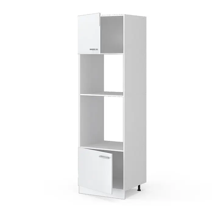 Vicco Schrankküche R-Line Weiß Hochglanz - Weiß Hochglanz, Mikrowellenumbauschrank 60 cm - Weißer Hochschrank mit offenen Türen und zwei Fächern. Verstellbare Füße.