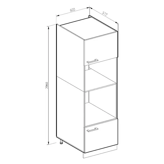 Vicco Schrankküche R-Line Anthrazit Hochglanz - Anthrazit Hochglanz, Mikrowellenumbauschrank 60 cm - Weißer Hochschrank (600x572x2068mm) mit Oberschrank, zwei offenen Fächern und Unterschublade.