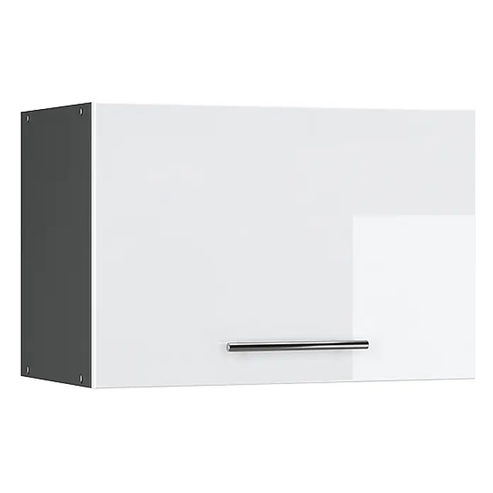Vicco Schrankküche Fame-Line Weiß Hochglanz Flach - Weiß Hochglanz, Hängeschrank 60 cm (flach) - Weißer Hochglanz-Hängeschrank mit dunkelgrauen Seiten und Chromgriff.