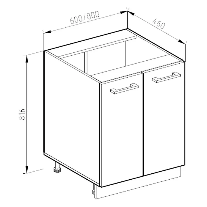Vicco Schrankküche R-Line Sonoma, AP Eiche - Sonoma, Unterschrank 60 cm, AP Eiche - Zweitüriger Unterschrank mit Griffen und verstellbaren Füßen, Maße 816x460x600/800.