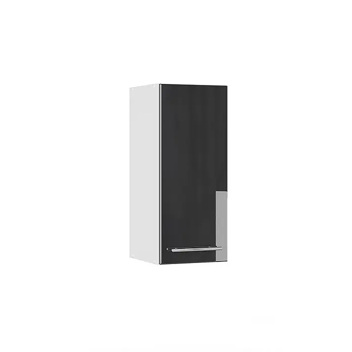 Vicco Schrankküche Fame-Line Anthrazit Hochglanz - Anthrazit Hochglanz, Hängeschrank 30 cm - Weißer Küchenoberschrank mit glänzender dunkelgrauer und silberner Tür sowie Chromgriff.