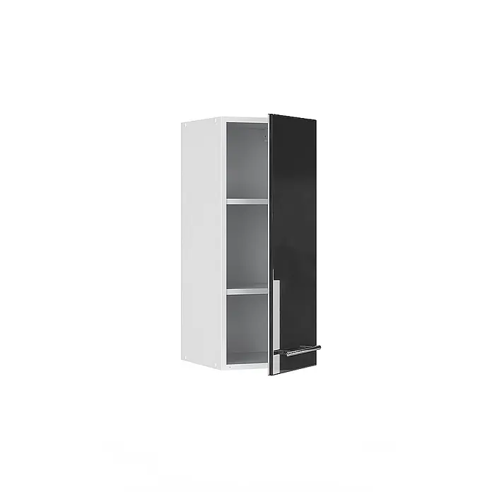 Vicco Schrankküche Fame-Line Anthrazit Hochglanz - Anthrazit Hochglanz, Hängeschrank 30 cm - Weißer Hängeschrank mit glänzender schwarzer Tür und Chromgriff, mit Innenfächern.