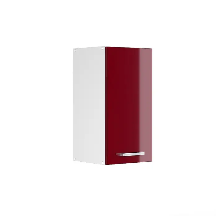Vicco Schrankküche R-Line Rot Hochglanz - Rot Hochglanz, Hängeschrank 30 cm - Rot-weißer Hängeschrank mit glänzender Tür und silbernem Griff.