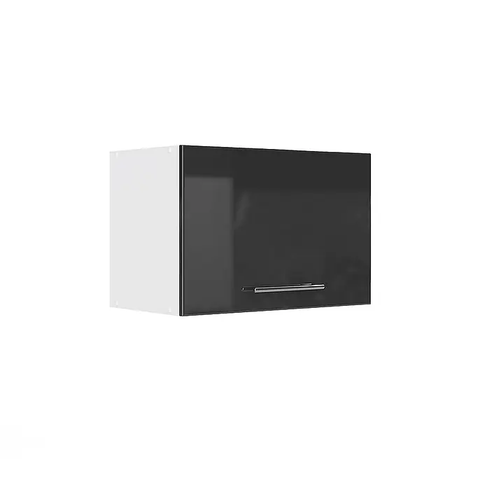 Vicco Schrankküche Fame-Line Anthrazit Hochglanz Flach - Anthrazit Hochglanz, Hängeschrank 60 cm (flach) - Weißer Wandschrank mit glänzender dunkelgrauer Tür und silbernem Griff.