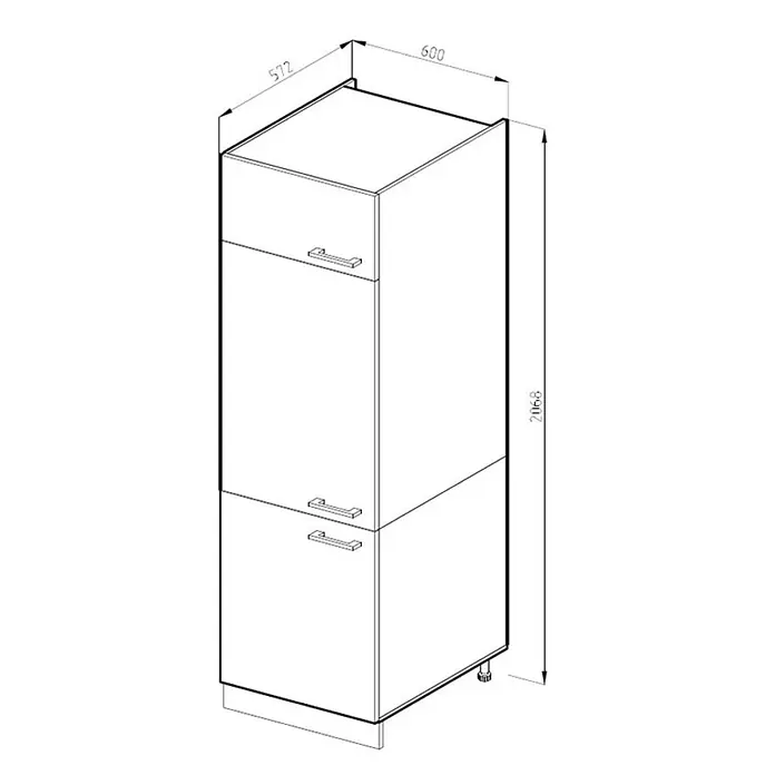 Vicco Schrankküche R-Line Weiß Hochglanz - Weiß Hochglanz, Kühlumbauschrank 60 cm - Ein hoher Schrank mit einer Schublade oben und zwei Türen unten, Griffen und verstellbaren Füßen. Maße: 572x600x2068 mm.