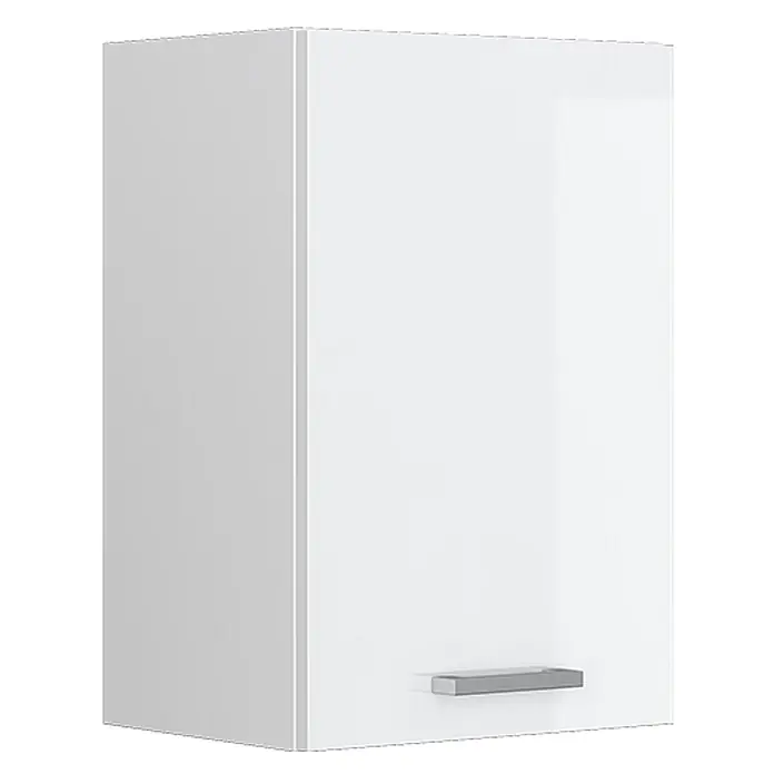 Vicco Schrankküche R-Line Weiß Hochglanz - Weiß Hochglanz, Hängeschrank 40 cm - Weißer Hochglanz Küchenhängeschrank mit silbernem Griff.
