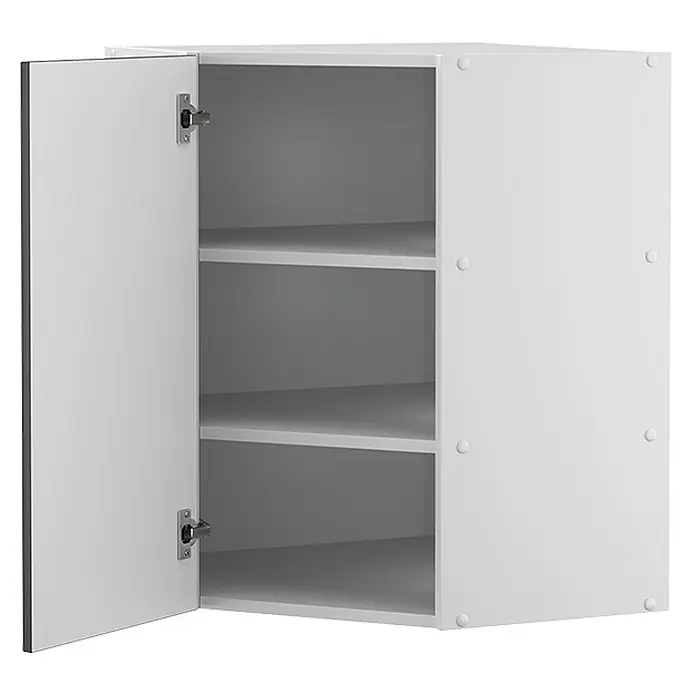 Vicco Schrankküche Fame-Line Anthrazit Landhaus - Anthrazit Landhaus, Eckhängeschrank 57 cm - Weißer Wandschrank mit offener Tür und zwei Innenablagen.