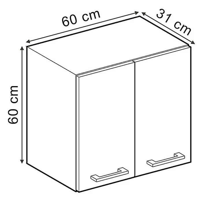 Vicco Schrankküche R-Line Blau-Grau - Blau-Grau, Hängeschrank 60 cm - Weißer Wandschrank mit zwei Türen und Griffen, 60x60x31 cm.