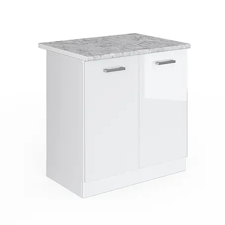 Vicco  Schrankküche R-Line Weiß Hochglanz, AP Marmor