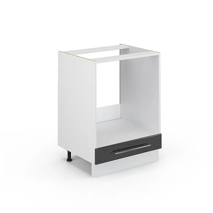 Vicco Schrankküche Fame-Line Anthrazit Hochglanz ohne Arbeitsplatte - Anthrazit Hochglanz, Herdumbauschrank 60 cm - Weißer Küchenunterschrank für Einbaugerät mit glänzender dunkelgrauer Schublade.